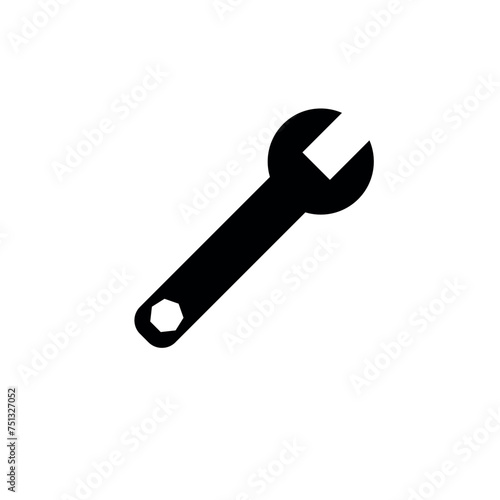 spanner tool icon. vector illustration wrench symbol in black silhouette. maintenance work tool 