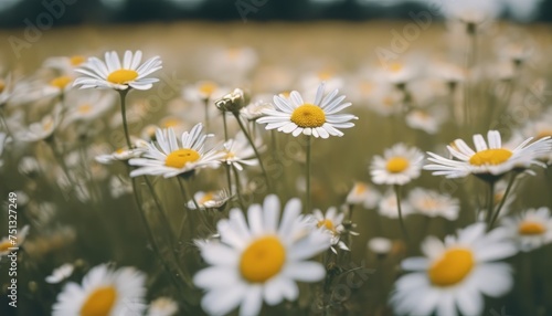 view of aesthetic beautiful Chamomile flower field image background