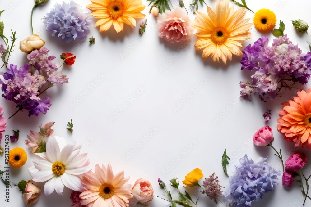 multicolored flowers isolated on background. space for text