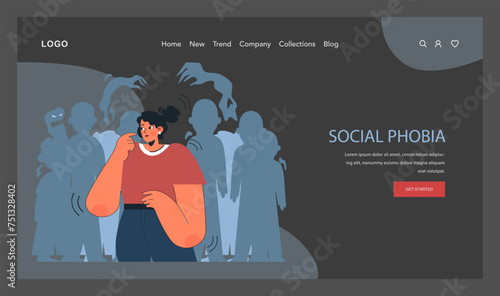 Panic attack web banner or landing page dark or night mode. Mental health