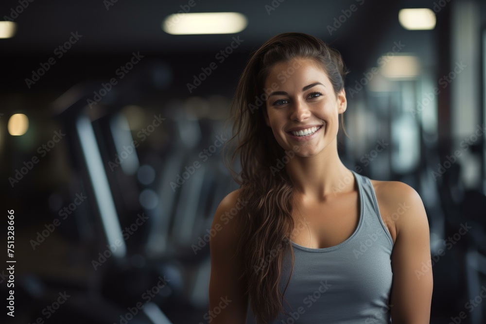Smiling fit woman gym. Person health. Generate Ai Smiling fit woman gym. Person health. Generate Ai