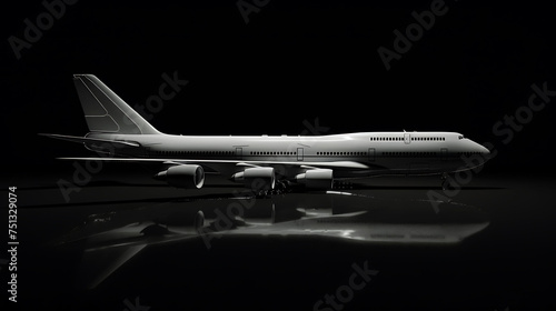 A large white airplane is parked on a runway at night. The only light comes from the reflection of the moon on the plane's surface.