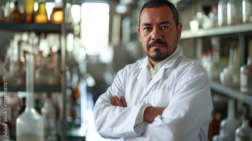 Portrait of a scientist in a white lab coat Portrait of a scientist in a white lab coat