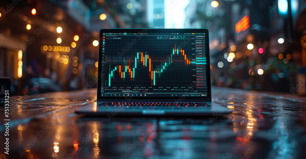 computer screen with trading chart or stock market - obrazy, fototapety, plakaty 