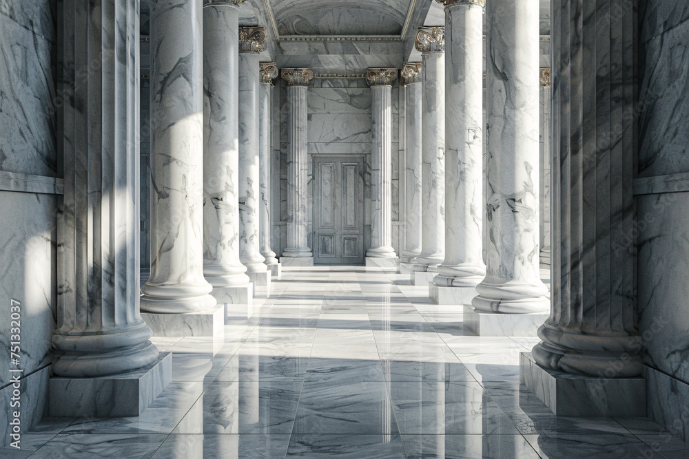 a marble hallway with columns