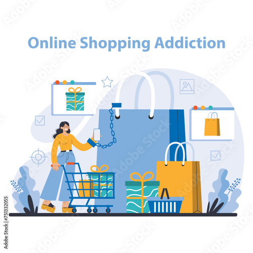 Internet addiction concept. Flat vector illustration.