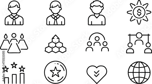 Business ethics and core values editable stroke outline icons set isolated on white background flat vector illustration