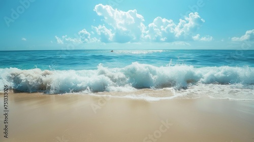 Beautiful Soft blue ocean wave crashing on fine sandy beach