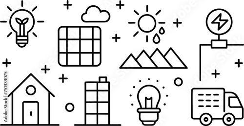 Energy saving and efficiency editable stroke outline icons set  photo