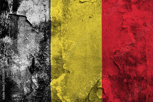Kingdom of Belgium Flag Cracked Concrete Wall Textured Background
