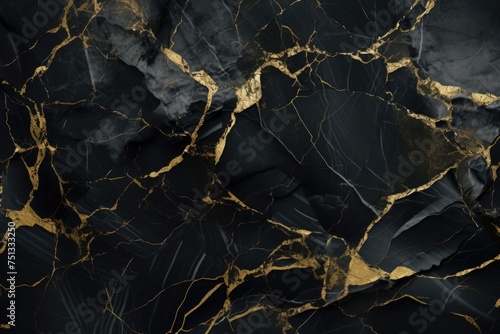 Black Marble With Golden Veins, Black Marbel natural pattern for background, abstract black white and gold, black and yellow marble, high gloss marble stone texture of digital tiles design. photo