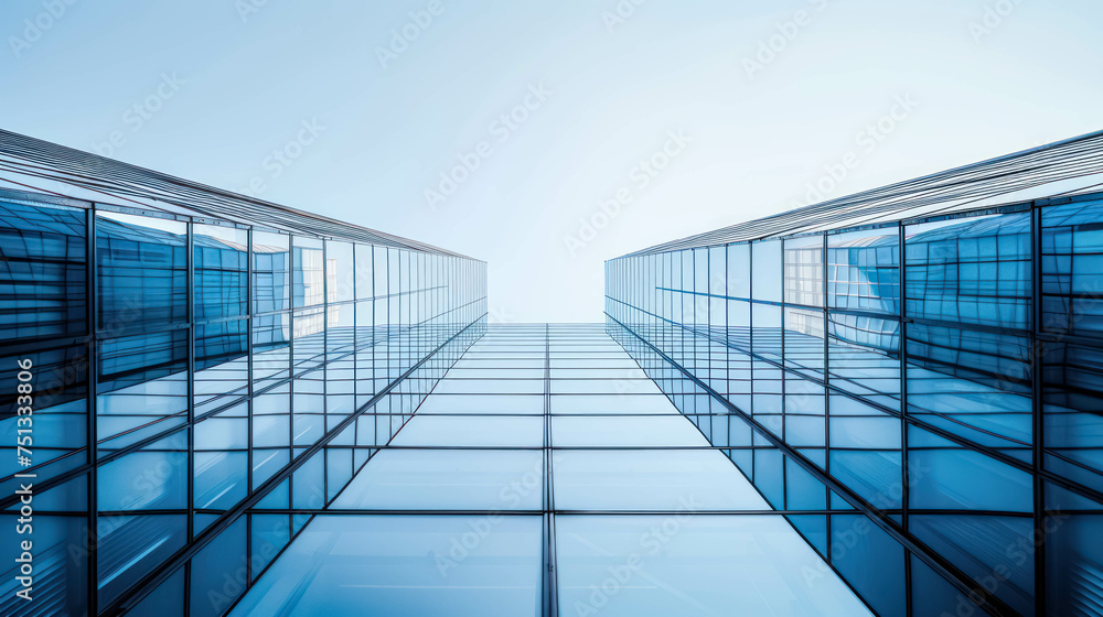Close Up View Of Building With Blue Sky. Architectural Diversity, Geometric And Design Innovation. Contemporary Urban Landscape Close Up View Of Building With Blue Sky. Architectural Diversity, Geometric And Design Innovation. Contemporary Urban Landscape