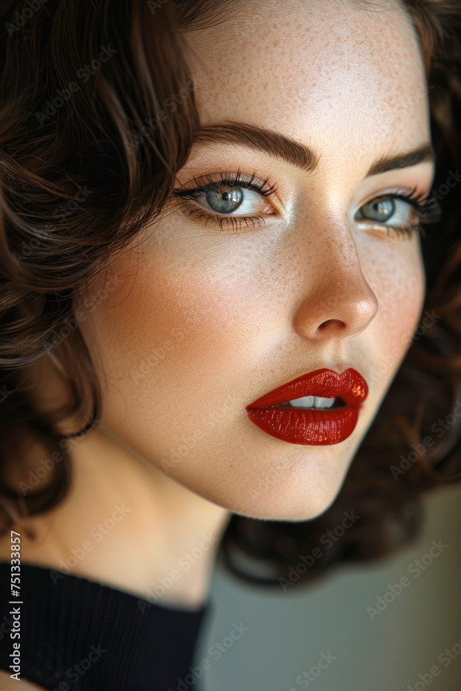 close up portrait of a woman with red lips close up portrait of a woman with red lips