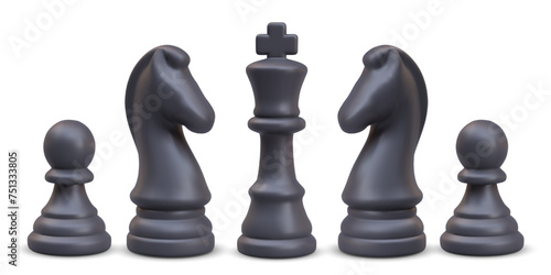 Set of black realistic chess pieces. Game figure raw. Vector templates
