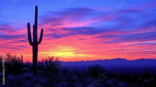 a cactus in the desert during sunset