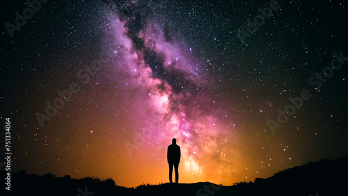 Silhouetted figure against the Milky Way representing wonder  universe  exploration and mystery.