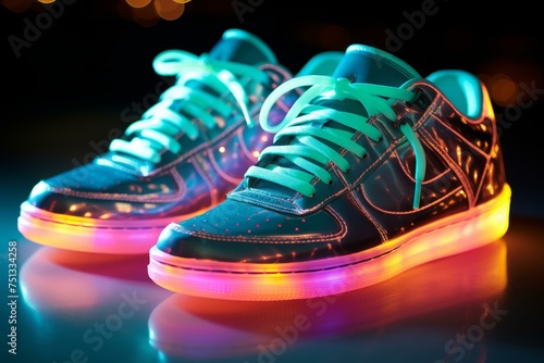 Sneaker shoes neon. Casual fashion. Generate Ai