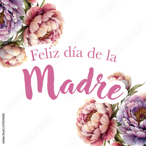 Vector watercolor banner with beautiful flowers framed for mother's day. Feliz dia de la madre © Alice