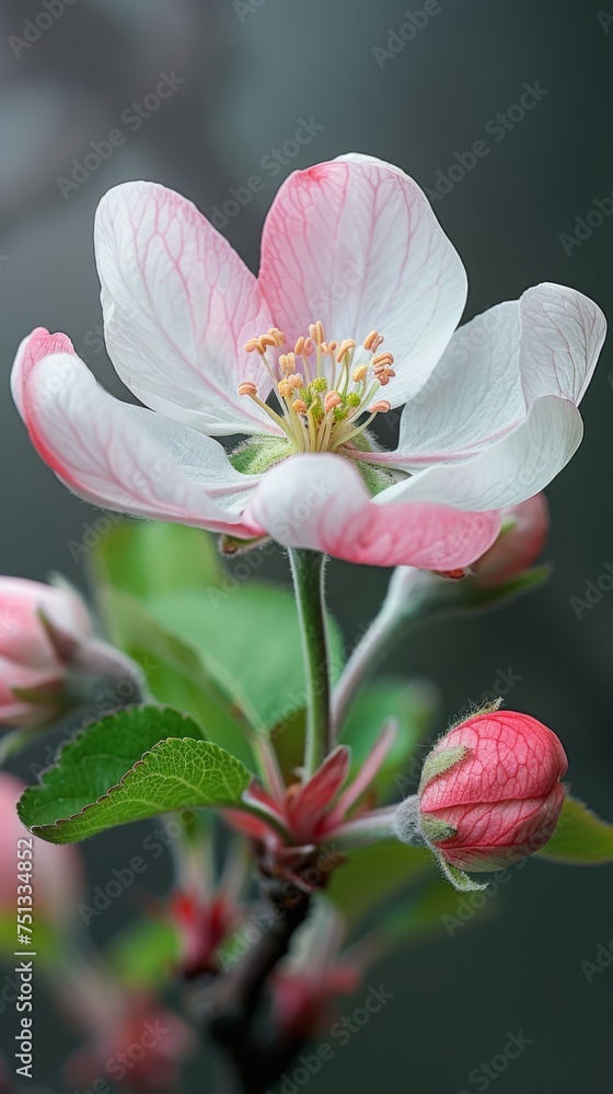 Obraz premium The apple blossom unfurls its petals
