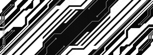 Abstract geometrical cyber tech metaverse digital web 3 horizontal dark banner design template blank with place for text . Geometrical black and white sci fi cyberpunk shapes interface hud hui