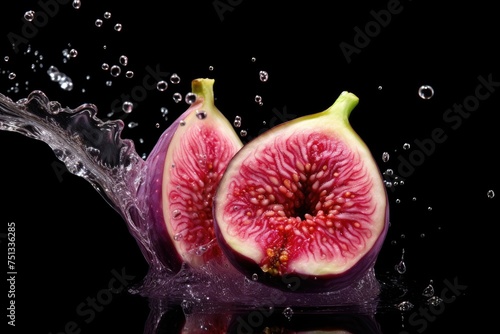 Slow-motion shot of a fig dropping, capturing its unique shape. black background.