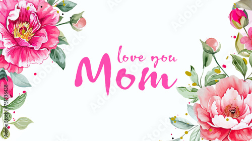 Vector watercolor banner with beautiful flowers framed for mother's day