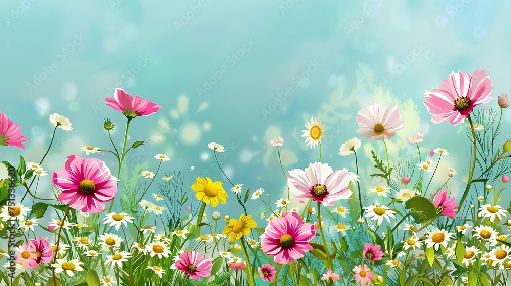 Spring floral banner background. Colorful floral illustration design. Generative Ai