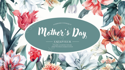 Vector watercolor banner with beautiful flowers framed for mother's day