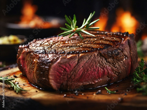 Close Up of medium rare steak. photo