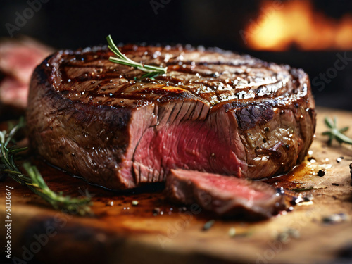 Close Up of medium rare steak. photo