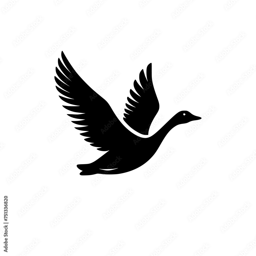 Black and white illustration of a goose. Professional vector logo of a flying duck. Black and white illustration of a goose. Professional vector logo of a flying duck.