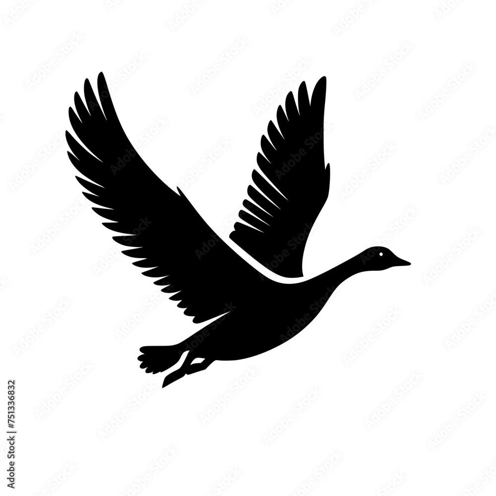 Black and white illustration of a goose. Professional vector logo of a flying duck. Black and white illustration of a goose. Professional vector logo of a flying duck.