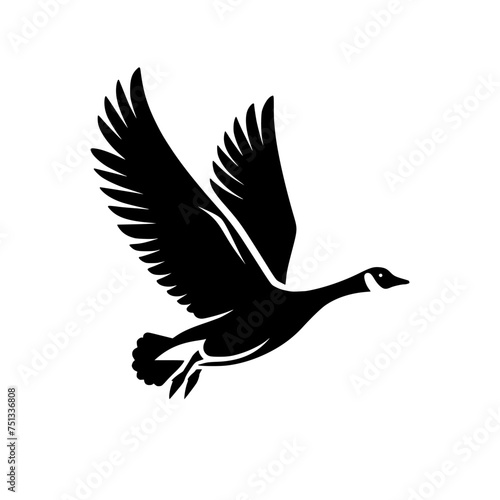 Black and white illustration of a goose. Professional vector logo of a flying duck.