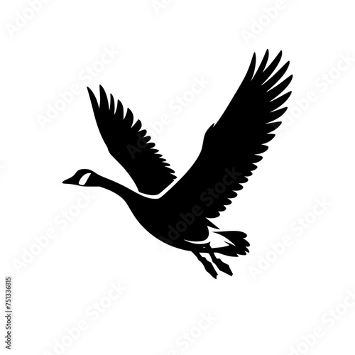 Black and white illustration of a goose. Professional vector logo of a flying duck.