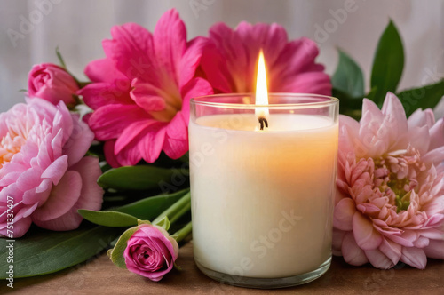 A spa still life with candles and flowers
