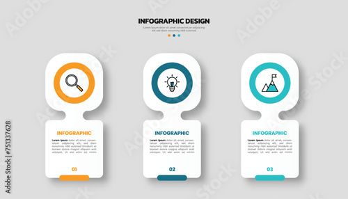 Modern business infographic template with 3 options or steps icons.