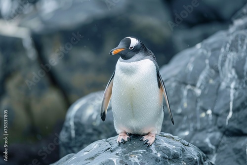 a penguin standing on a rock