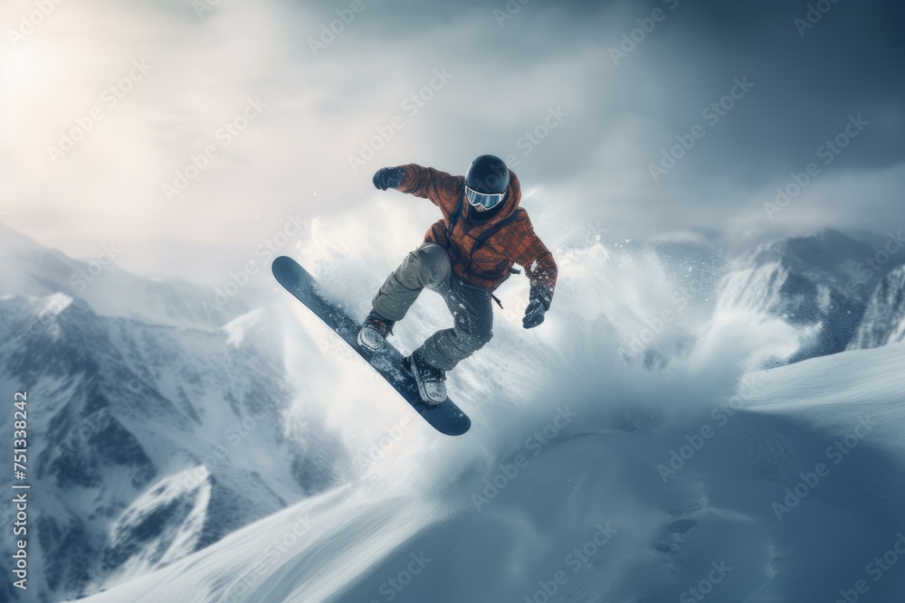 Snowboard man. Sky jump action. Generate Ai