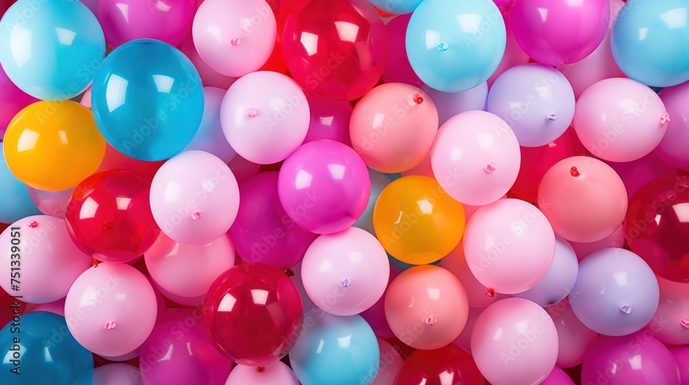 Vibrant multicolored balloons dominate the frame in this close-up shot, filling it with color.