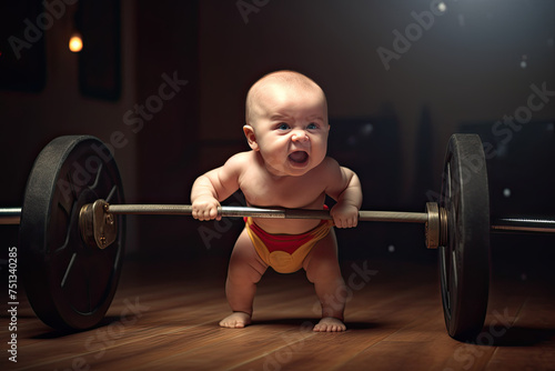 baby boy lifting weights. Created with AI.