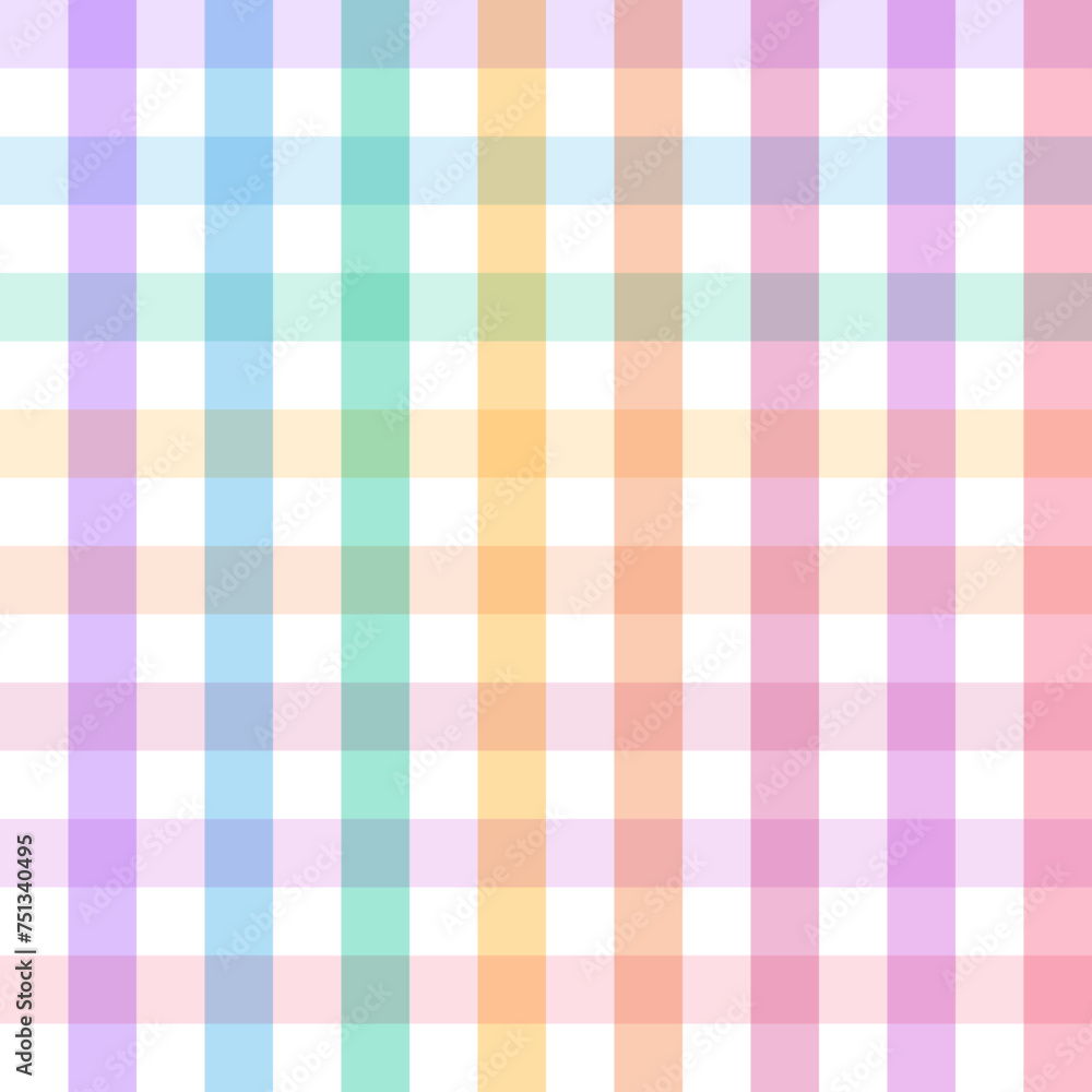 Pastel plaid pattern with multicolored grid design, featuring soft stripes and calming colors. Ideal for textile prints, graphic design elements, and seamless backgrounds Pastel plaid pattern with multicolored grid design, featuring soft stripes and calming colors. Ideal for textile prints, graphic design elements, and seamless backgrounds