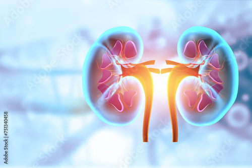 Human kidney anatomy. medical diagram. 3d illustration.