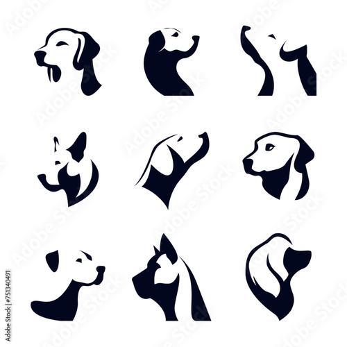 set of black and white dog icons logo isolated on background