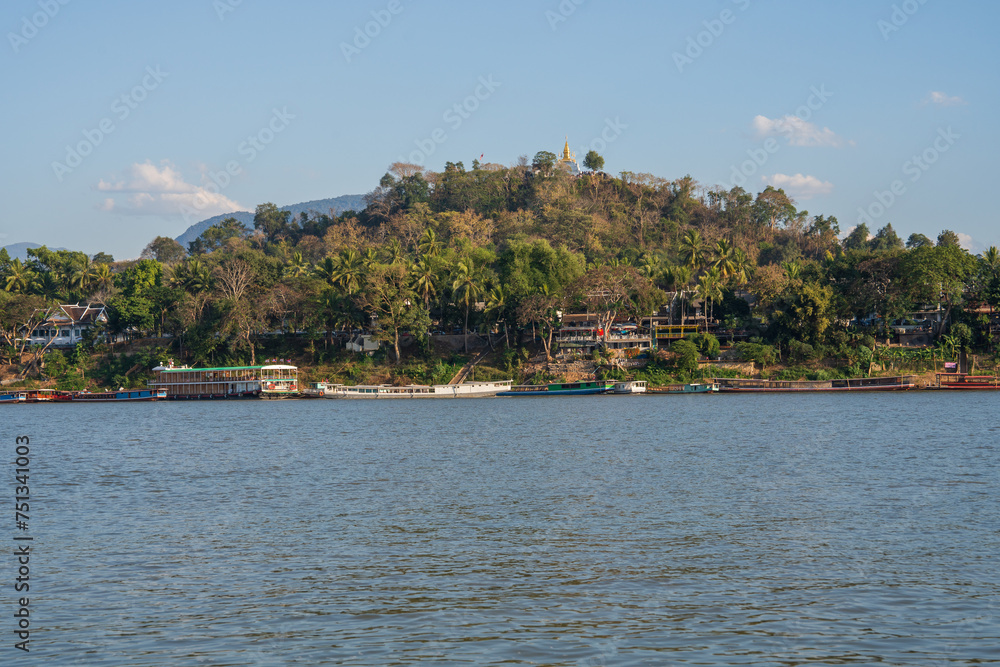 View to the countryside, the Mekong River and Mount Phousi of Luang Prabang in Laos, Southeast Asia