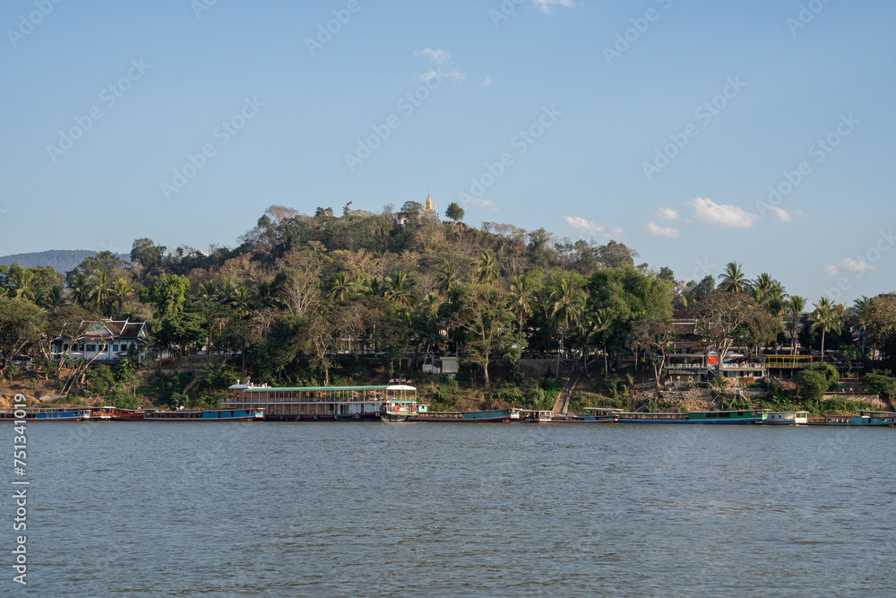 View to the countryside, the Mekong River and Mount Phousi of Luang Prabang in Laos, Southeast Asia View to the countryside, the Mekong River and Mount Phousi of Luang Prabang in Laos, Southeast Asia