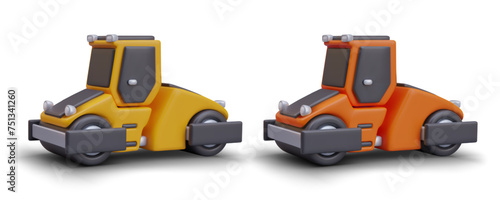 Realistic road roller, side view. Heavy equipment for road leveling