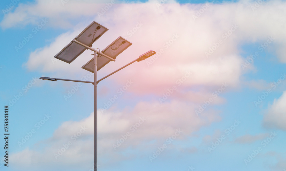 Solar lamps street LED lighting pole. Solar power lamp save energy and reduces global warming. clean energy Solar lamps street LED lighting pole. Solar power lamp save energy and reduces global warming. clean energy