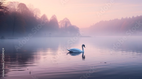 a swan swimming in a lake © Ion