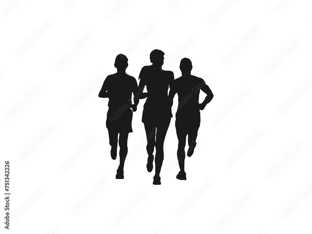 Set of running people, isolated vector silhouettes.Group of men and women runners.Marathon race, sport and fitness design template with runners and athletes in flat style.isolated on white background.
