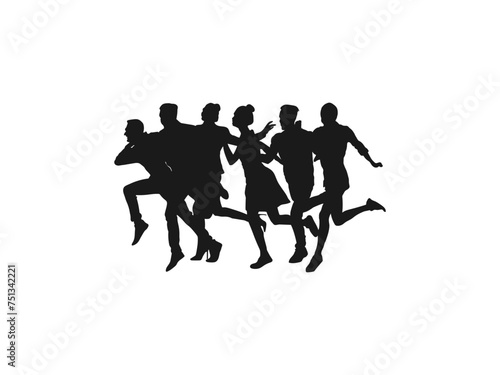 Men and Women jogging. set of running people, isolated vector silhouettes. Marathon race, sport and fitness design template with runners and athletes in flat style. isolated on white background.